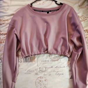 Ryderwear, drawstring crop top sweater, size small, pink